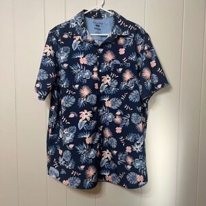 Chaps Everyday Performance Tropical Floral Button Down Shirt Navy Men's Large